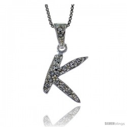 Sterling Silver Fancy Initial Letter K Pendant with Cubic Zrconia Stones, 3/4 in long