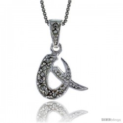 Sterling Silver Fancy Initial Letter Q Pendant with Cubic Zrconia Stones, 3/4 in long