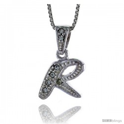 Sterling Silver Fancy Initial Letter R Pendant with Cubic Zrconia Stones, 3/4 in long