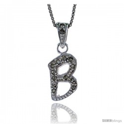 Sterling Silver Fancy Initial Letter B Pendant with Cubic Zrconia Stones, 3/4 in long