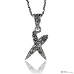 Sterling Silver Fancy Initial Letter X Pendant with Cubic Zrconia Stones, 3/4 in long