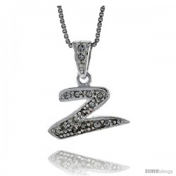 Sterling Silver Fancy Initial Letter Z Pendant with Cubic Zrconia Stones, 3/4 in long