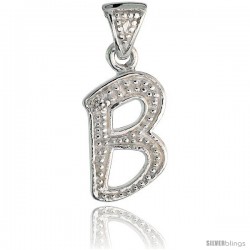 Sterling Silver Fancy Initial Letter B Initial Pendant CZ Stone, 3/4 in long