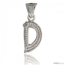 Sterling Silver Fancy Initial Letter D Initial Pendant CZ Stone, 3/4 in long