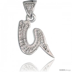 Sterling Silver Fancy Initial Letter G Initial Pendant CZ Stone, 3/4 in long