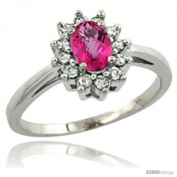 Sterling Silver Natural Pink Topaz Diamond Halo Ring Oval Shape 1.2 Carat 6X4 mm, 1/2 in wide