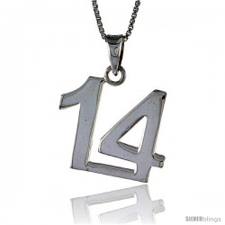 Sterling Silver Digit Number 14 Pendant 3/4 in. (18 mm)