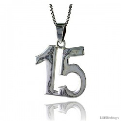 Sterling Silver Digit Number 15 Pendant 3/4 in. (18 mm)