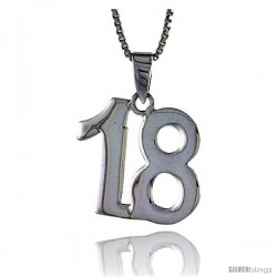 Sterling Silver Digit Number 18 Pendant 3/4 in. (18 mm)