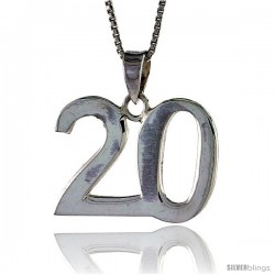 Sterling Silver Digit Number 20 Pendant 3/4 in. (18 mm)