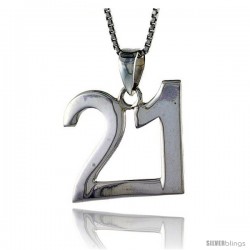 Sterling Silver Digit Number 21 Pendant 3/4 in. (18 mm)