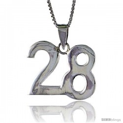 Sterling Silver Digit Number 28 Pendant 3/4 in. (18 mm)