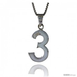 Sterling Silver Digit Number 3 Pendant 3/4 in. (18 mm)