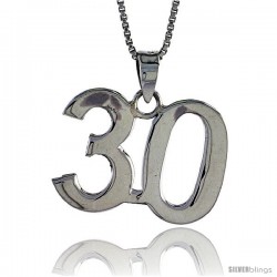 Sterling Silver Digit Number 30 Pendant 3/4 in. (18 mm)