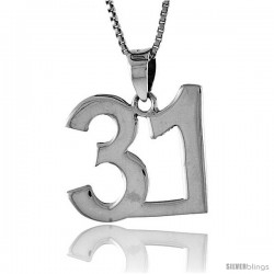 Sterling Silver Digit Number 31 Pendant 3/4 in. (18 mm)