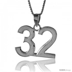 Sterling Silver Digit Number 32 Pendant 3/4 in. (18 mm)