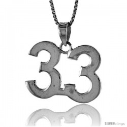 Sterling Silver Digit Number 33 Pendant 3/4 in. (18 mm)