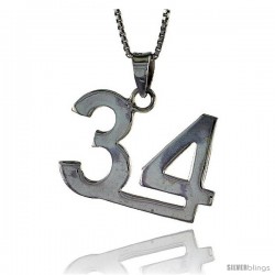 Sterling Silver Digit Number 34 Pendant 3/4 in. (18 mm)