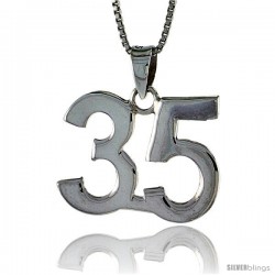 Sterling Silver Digit Number 35 Pendant 3/4 in. (18 mm)