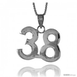 Sterling Silver Digit Number 38 Pendant 3/4 in. (18 mm)