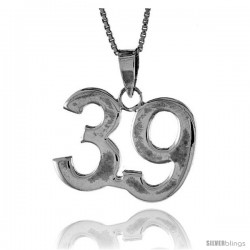 Sterling Silver Digit Number 39 Pendant 3/4 in. (18 mm)