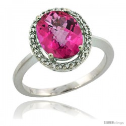 Sterling Silver Diamond Halo Natural Pink Topaz Ring 2.4 carat Oval shape 10X8 mm, 1/2 in (12.5mm) wide