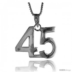 Sterling Silver Digit Number 45 Pendant 3/4 in. (18 mm)