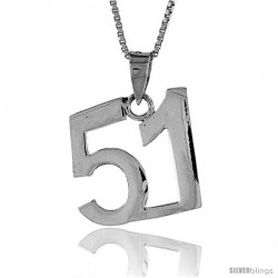 Sterling Silver Digit Number 51 Pendant 3/4 in. (18 mm)