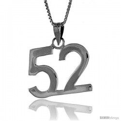 Sterling Silver Digit Number 52 Pendant 3/4 in. (18 mm)