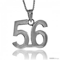 Sterling Silver Digit Number 56 Pendant 3/4 in. (18 mm)