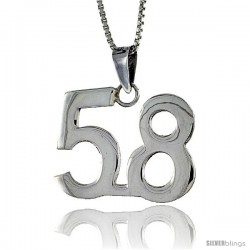 Sterling Silver Digit Number 58 Pendant 3/4 in. (18 mm)