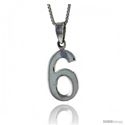 Sterling Silver Digit Number 6 Pendant 3/4 in. (18 mm)
