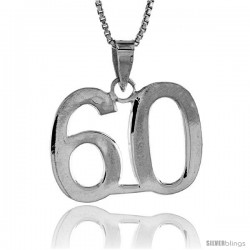 Sterling Silver Digit Number 60 Pendant 3/4 in. (18 mm)