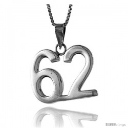 Sterling Silver Digit Number 62 Pendant 3/4 in. (18 mm)