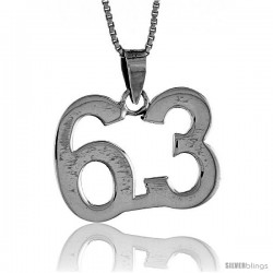 Sterling Silver Digit Number 63 Pendant 3/4 in. (18 mm)