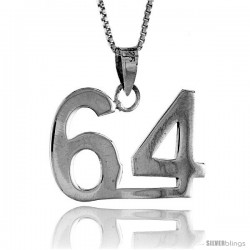 Sterling Silver Digit Number 64 Pendant 3/4 in. (18 mm)