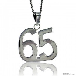 Sterling Silver Digit Number 65 Pendant 3/4 in. (18 mm)