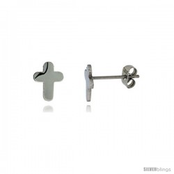 Stainless Steel Tiny Curvy Cross Stud Earrings w/ rounded ends 1/2 in High