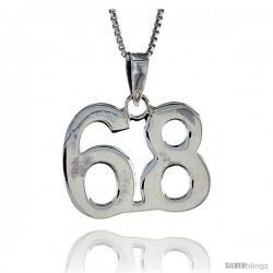 Sterling Silver Digit Number 68 Pendant 3/4 in. (18 mm)