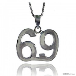 Sterling Silver Digit Number 69 Pendant 3/4 in. (18 mm)