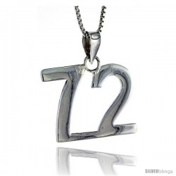 Sterling Silver Digit Number 72 Pendant 3/4 in. (18 mm)