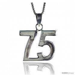 Sterling Silver Digit Number 75 Pendant 3/4 in. (18 mm)