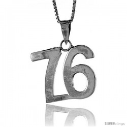 Sterling Silver Digit Number 76 Pendant 3/4 in. (18 mm)