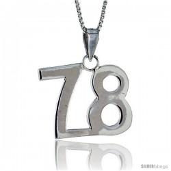 Sterling Silver Digit Number 78 Pendant 3/4 in. (18 mm)