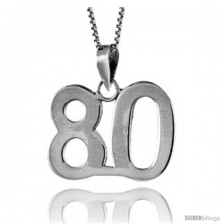 Sterling Silver Digit Number 80 Pendant 3/4 in. (18 mm)