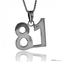 Sterling Silver Digit Number 81 Pendant 3/4 in. (18 mm)