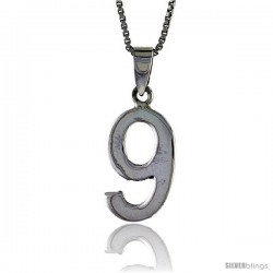 Sterling Silver Digit Number 9 Pendant 3/4 in. (18 mm)