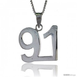 Sterling Silver Digit Number 91 Pendant 3/4 in. (18 mm)