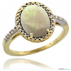 10k Yellow Gold Diamond Opal Ring 2.4 ct Oval Stone 10x8 mm, 1/2 in wide -Style Cy920111