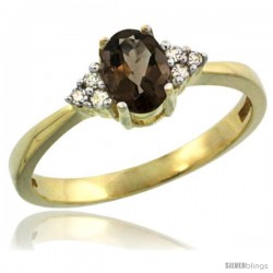 14k Yellow Gold Ladies Natural Smoky Topaz Ring oval 6x4 Stone Diamond Accent